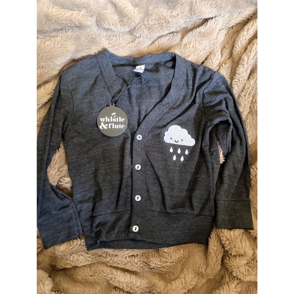 Whistle & Flute Kids Gray Happy Cloud Button Front Cardigan Sweater Size 2 NWT
